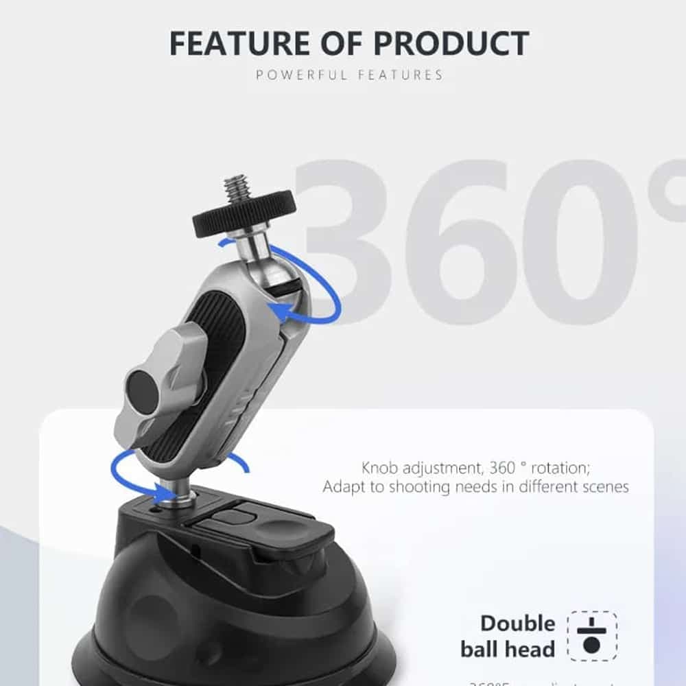 Techsuit - Βάση Κάμερας Κίνησης με Βεντούζα (JX-007) - για GoPro, με Ισχυρή Βεντούζα, Φορητή - Γκρι 3
