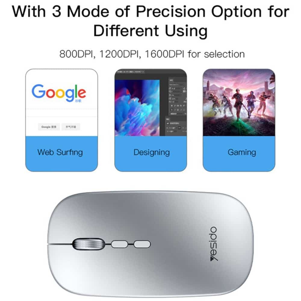 Yesido - Ασύρματο Ποντίκι (KB15) - 800/1200/1600DPI, Σύνδεση 2.4G - Ασημί 11