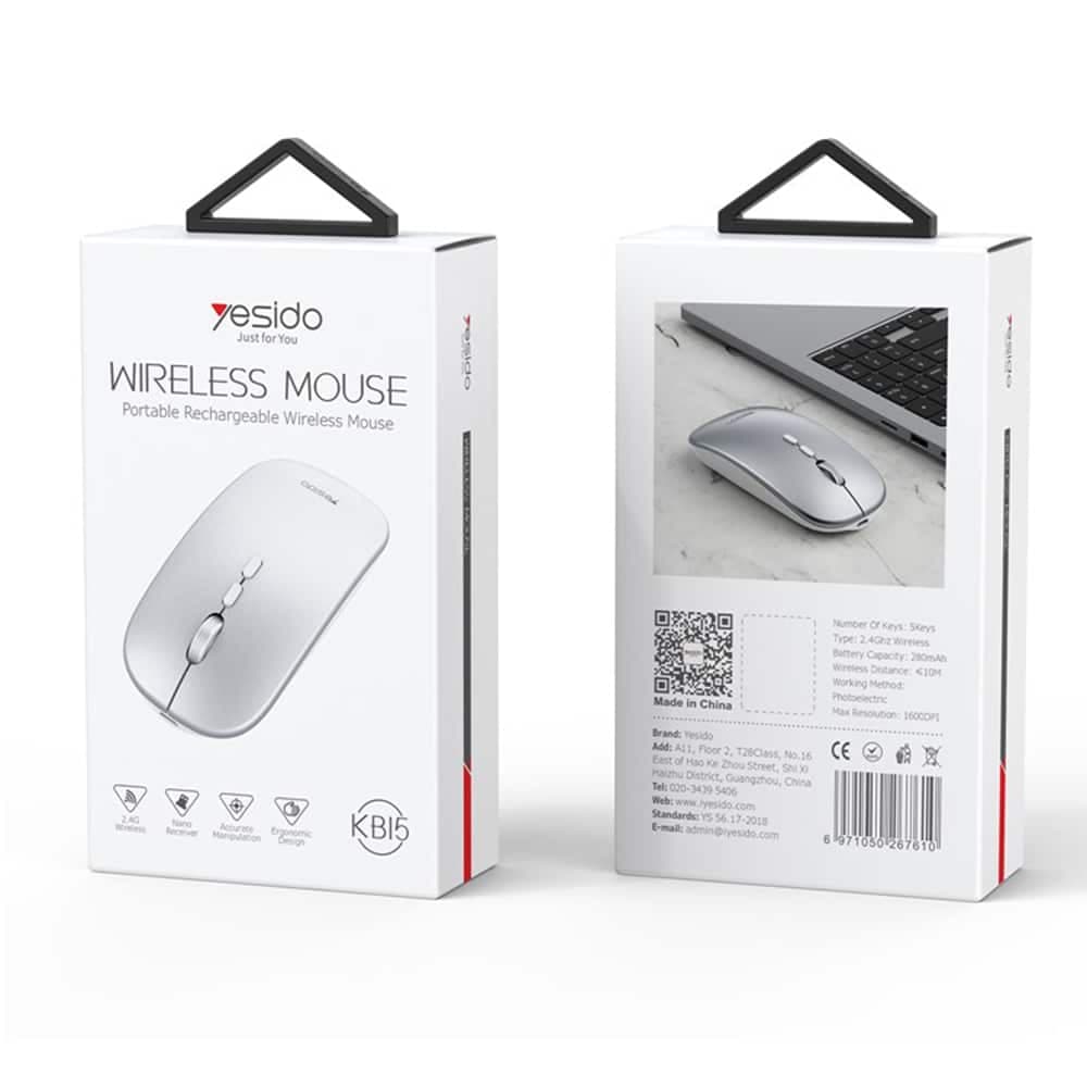 Yesido - Ασύρματο Ποντίκι (KB15) - 800/1200/1600DPI, Σύνδεση 2.4G - Ασημί 14