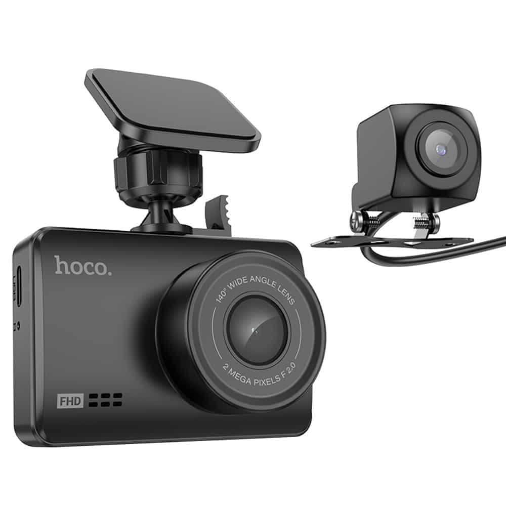 Hoco - DashCam (DV3) - Κάμερα Οχήματος, Καταγραφή Οδήγησης με Οθόνη 2.45 ιντσών, Διπλού Καναλιού, Λειτουργία Νύχτας, 1080p, 30fps - Μαύρο