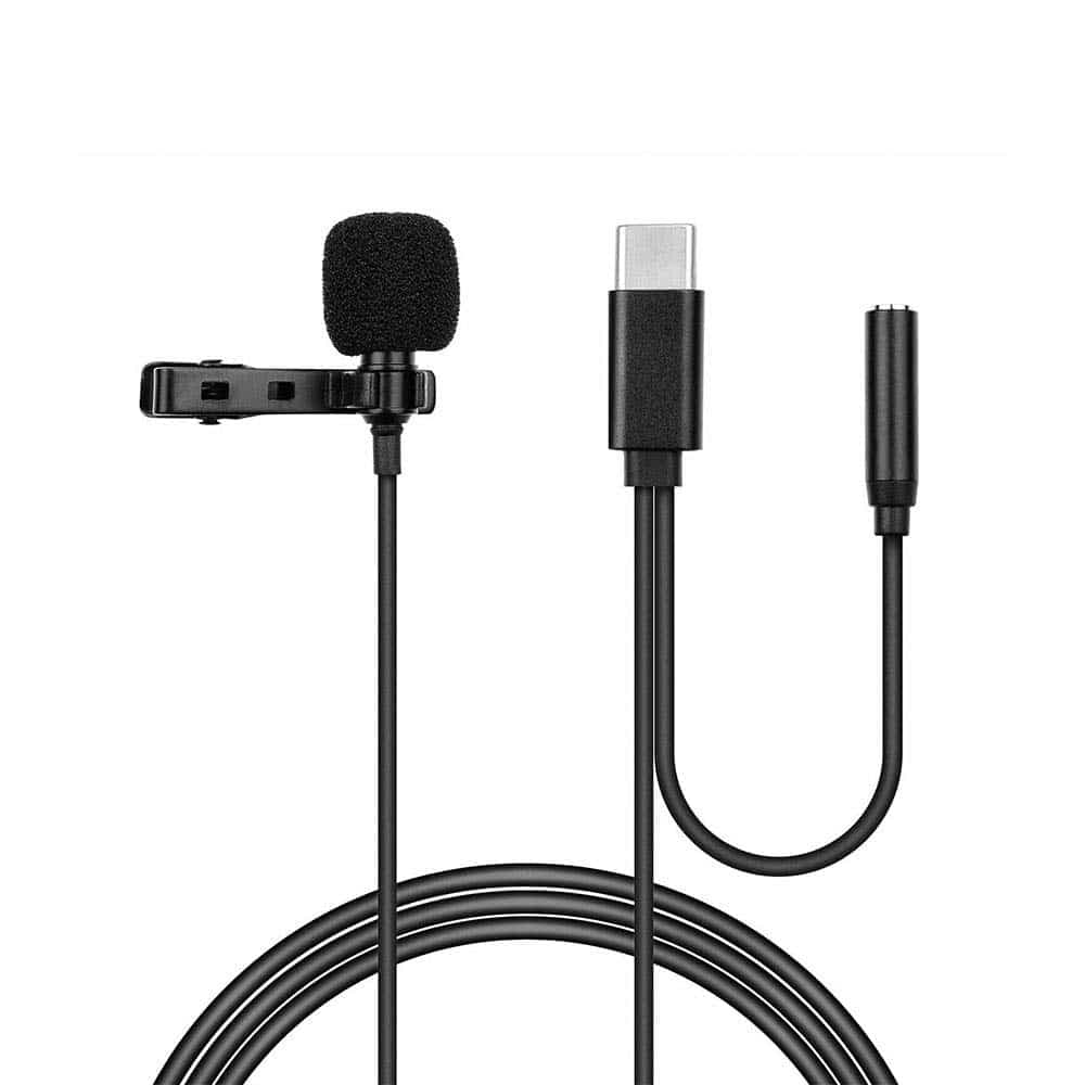 Techsuit - Ενσύρματο Μικρόφωνο Lavalier (WL2) - Type-C, Θηλυκό Jack 3.5mm, Μείωση Θορύβου, Μεταλλικό Κλιπ Γιακά - Μαύρο