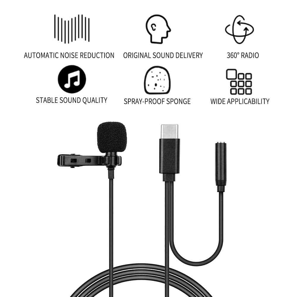 Techsuit - Ενσύρματο Μικρόφωνο Lavalier (WL2) - Type-C, Θηλυκό Jack 3.5mm, Μείωση Θορύβου, Μεταλλικό Κλιπ Γιακά - Μαύρο 4