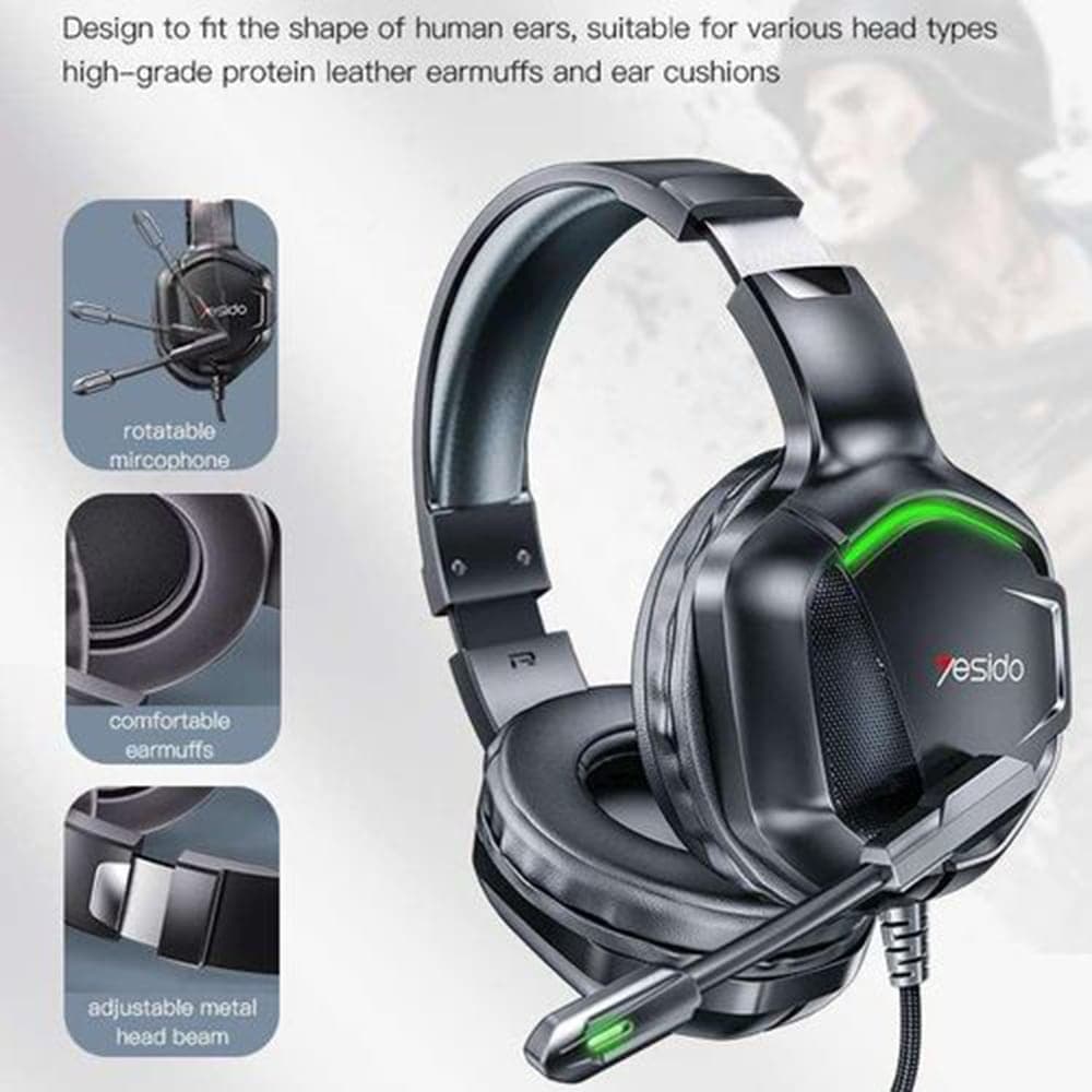 Yesido - Ενσύρματα Ακουστικά (EK01) - για Gaming, Jack 3.5mm, με Μικρόφωνο, RGB LED Φώτα - Μαύρο 6