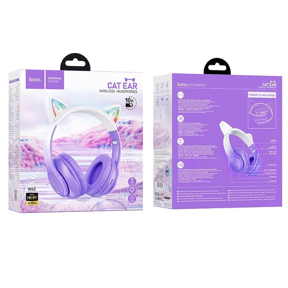Hoco - Ασύρματα Ακουστικά Cat Ear (W42) - για Παιδιά, Over-ear, Αναδιπλούμενα με Bluetooth 5.3, Hi-Fi Ήχος - Μωβ Σταφύλι 8