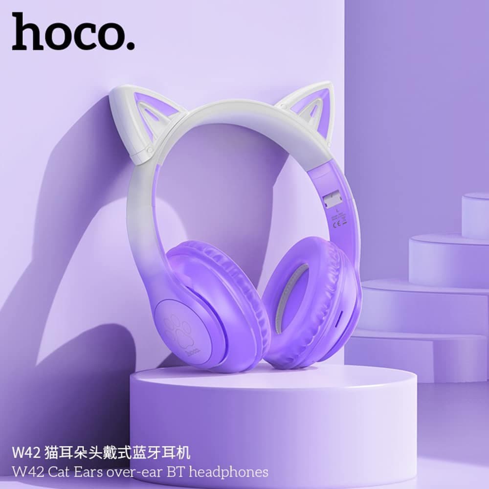 Hoco - Ασύρματα Ακουστικά Cat Ear (W42) - για Παιδιά, Over-ear, Αναδιπλούμενα με Bluetooth 5.3, Hi-Fi Ήχος - Μωβ Σταφύλι 4