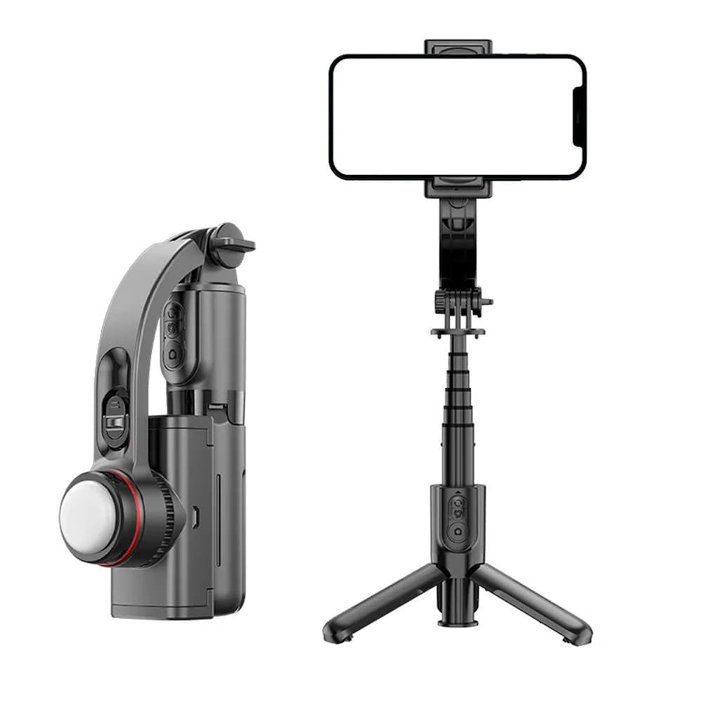 Techsuit - Selfie Stick (L18sMini) - Stable Gimbal/Tripod with Bluetooth Remote Control, Fill Light, 360 Rotation, 70cm - Black