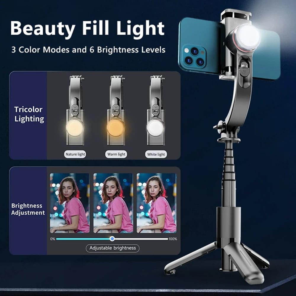 Techsuit - Selfie Stick (L18sMini) - Stable Gimbal/Tripod with Bluetooth Remote Control, Fill Light, 360 Rotation, 70cm - Black 6