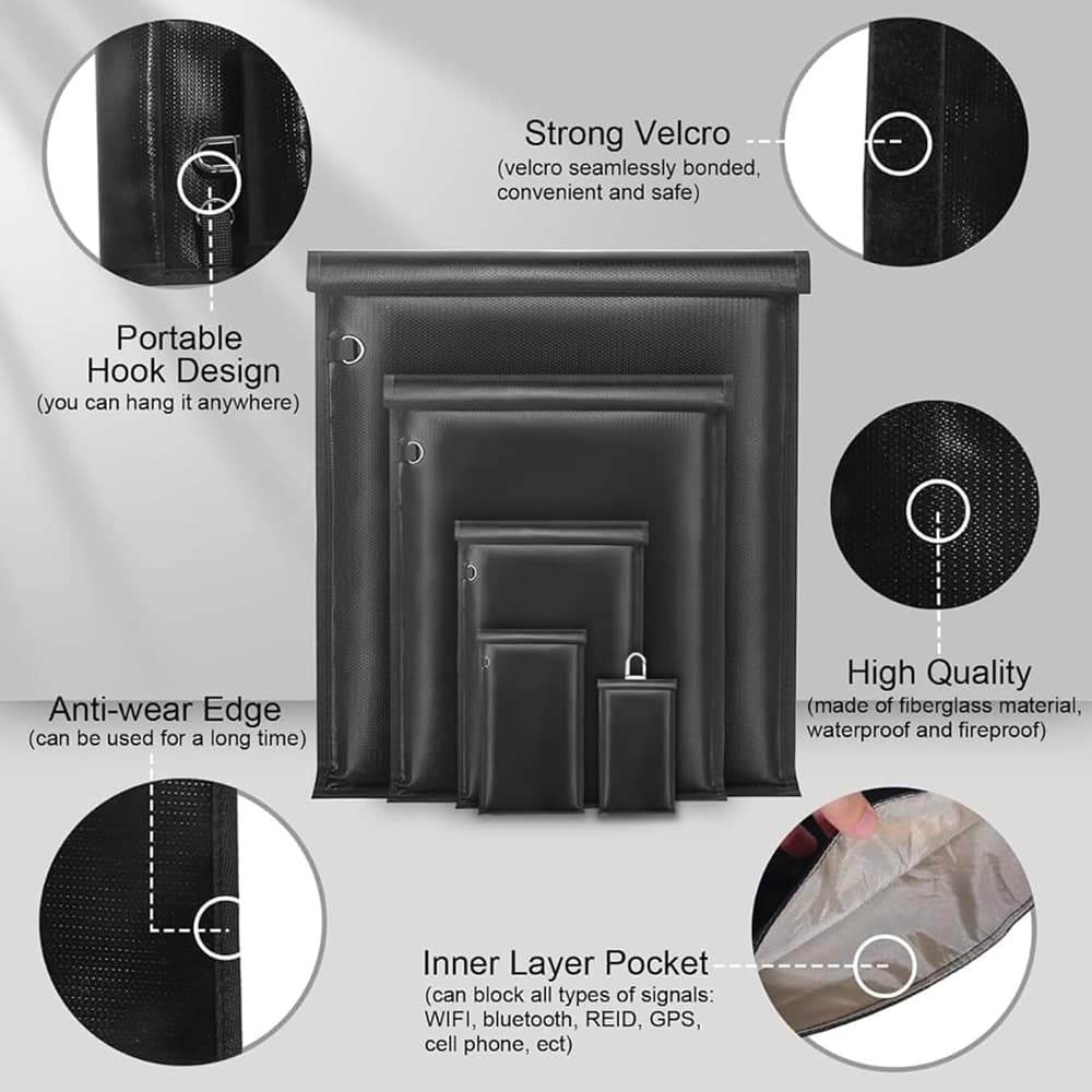 Techsuit - Τσάντα Αντικλοπής RFID (AF4) - για Κλειδιά, Χρήματα και Κάρτες, Αδιάβροχη, Ανθεκτική στη Φωτιά, Αποκλειστής EMF, 14x9cm - Μαύρη 3