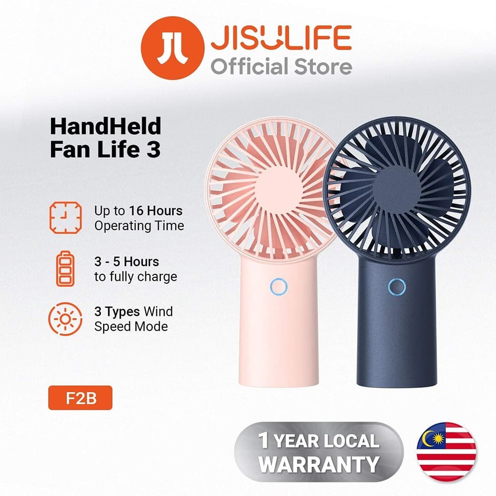 JisuLife - Πολυτελής Μίνι Φορητός Ανεμιστήρας Life3 (F2B) - Φορητός, Υπερ-Σιωπηλός, Type-C, 3 Ταχύτητες, 4000mAh - Ροζ 3