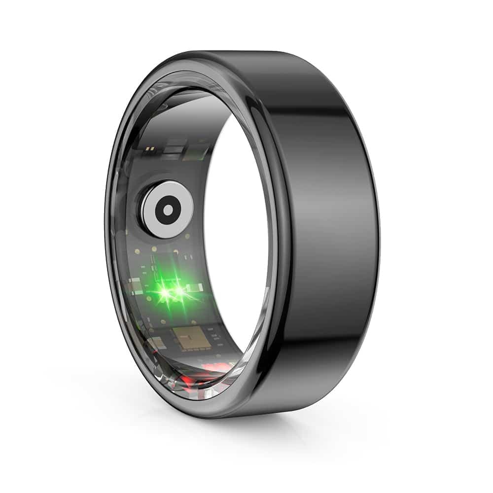 Techsuit - Smart Ring (R02) - Unisex, Pulse/Sleep/Fitness Monitor, Oxygen Saturation, QRing, Size 62.2mm - Black