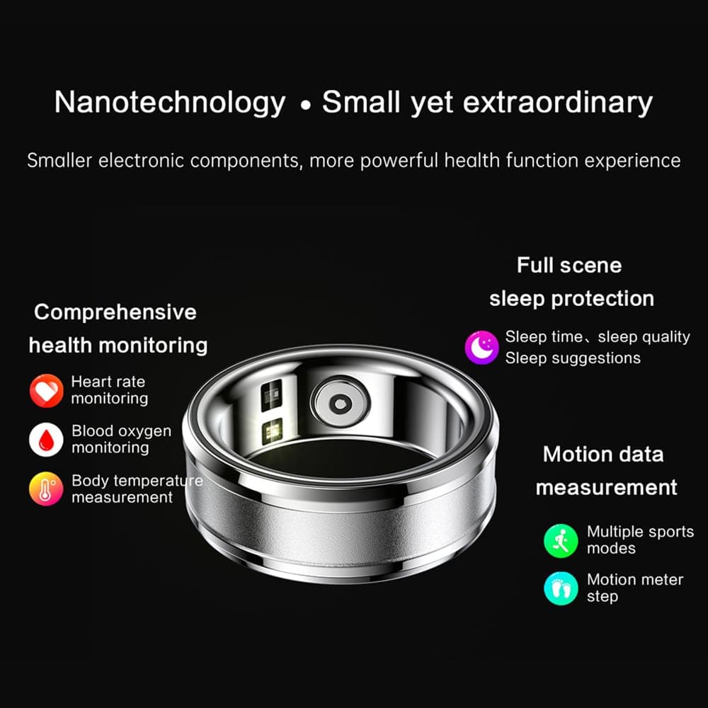 Techsuit - Smart Ring (R3) - Pulse/Blood Pressure/O2 Sat/Temperature/Sleep/Fitness Monitor, IP68, EcTri, Size 62.2mm - Cyan 7