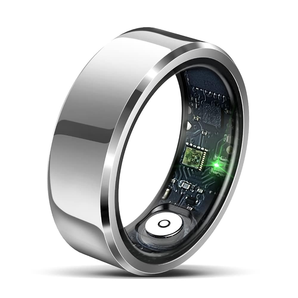 Techsuit - Premium Smart Ring (R6) - Heart Rate/Sleep/Fitness/Stress Monitor, Weight Management, IP68, Size 57.17mm - Silver