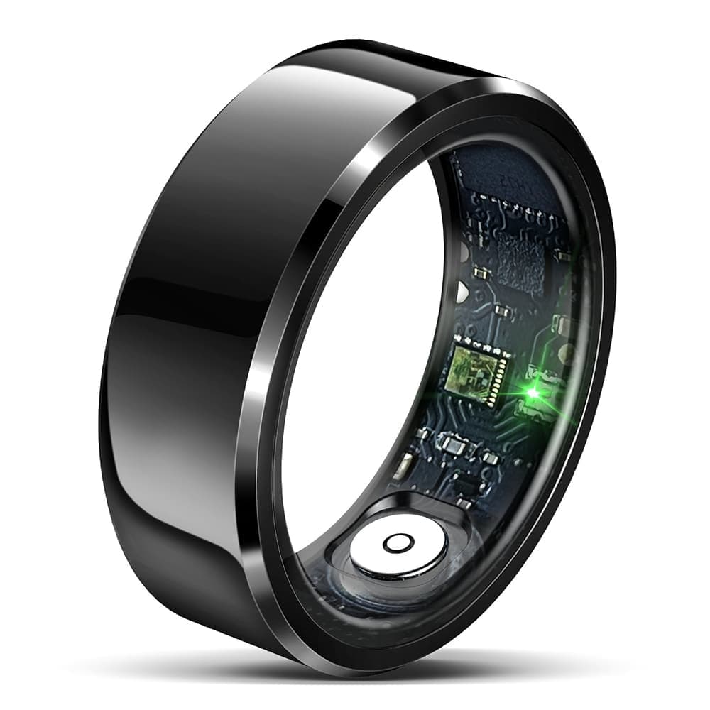 Techsuit - Premium Smart Ring (R6) - Heart Rate/Sleep/Fitness/Stress Monitor, Weight Management, IP68, Size 62.2mm - Black