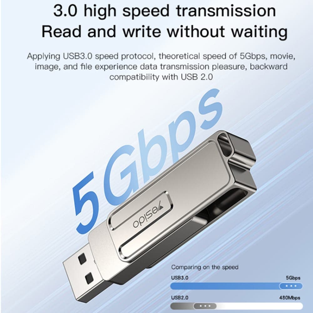Yesido - Memory Stick (FL16) - OTG, USB, Lightning, 5Gbps, 256GB - Ασημί 4