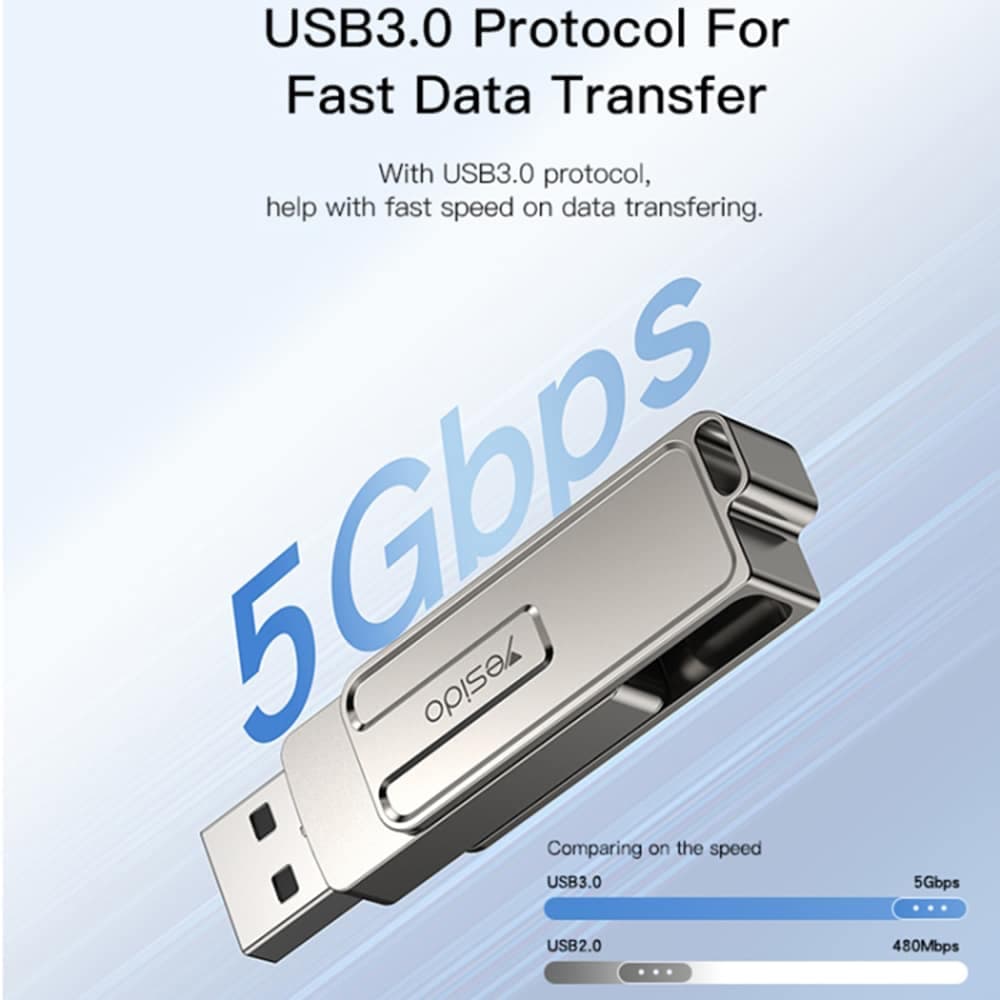 Yesido - Memory Stick (FL17) - OTG, USB, Type-C, 5Gbps, 128GB - Ασημί 7