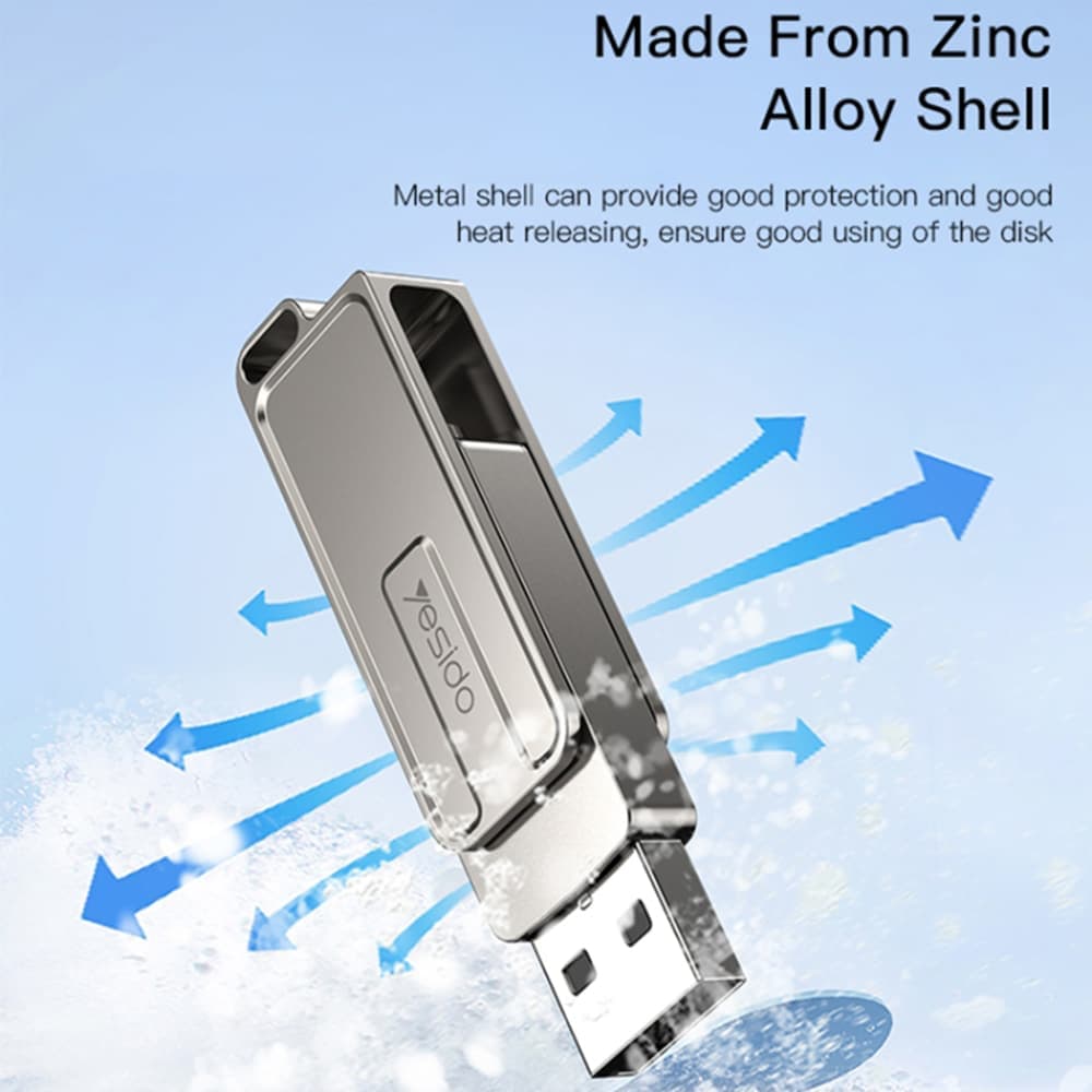 Yesido - Memory Stick (FL17) - OTG, USB, Type-C, 5Gbps, 128GB - Ασημί 4