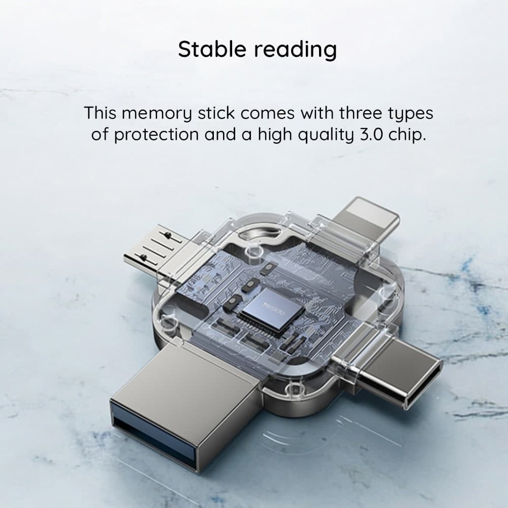 Yesido - Memory Stick 4in1 (FL15) - OTG, USB, Type-C, Micro-USB, Lightning, 5Gbps, 128GB - Γκρι 4