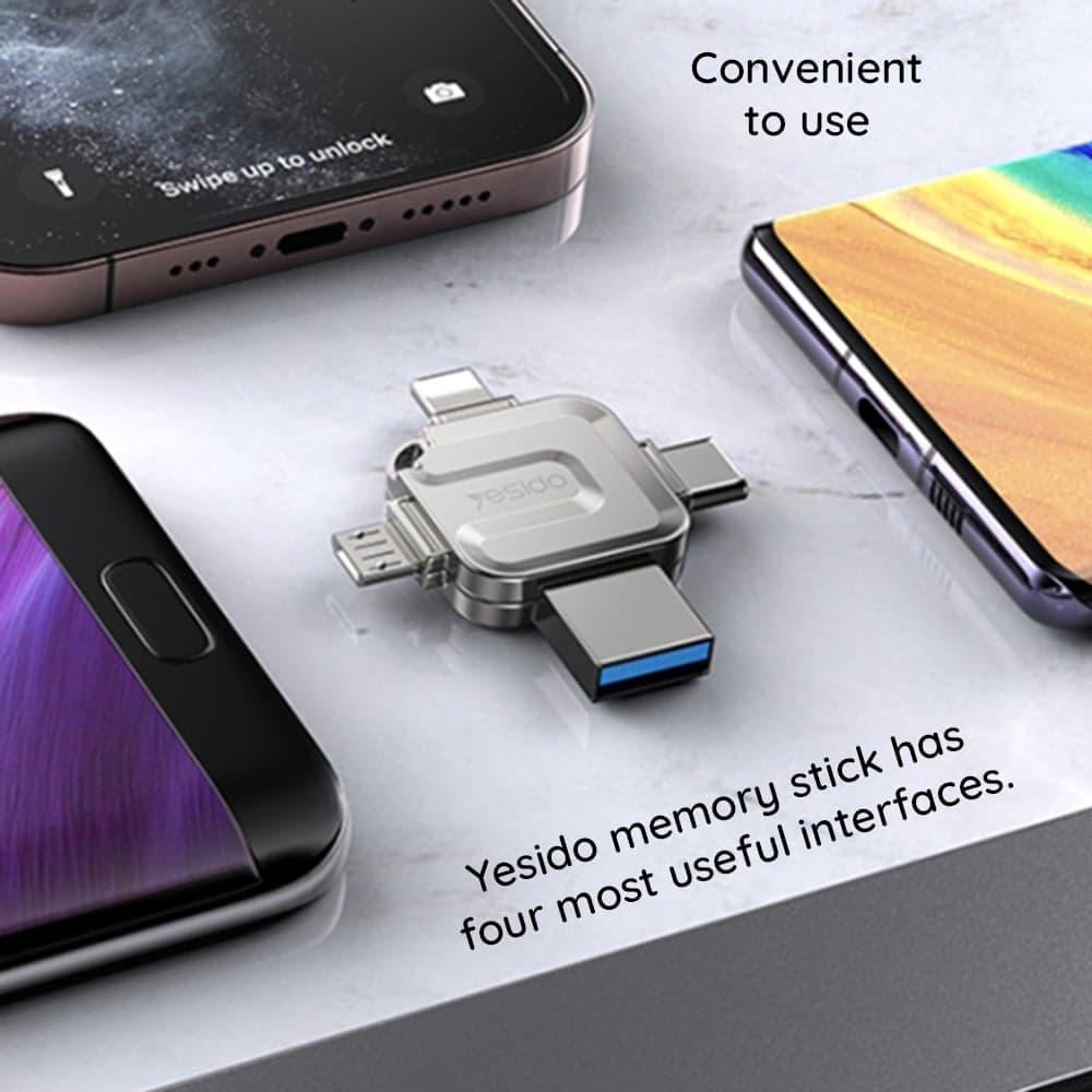 Yesido - Memory Stick 4in1 (FL15) - OTG, USB, Type-C, Micro-USB, Lightning, 5Gbps, 256GB - Γκρι 6