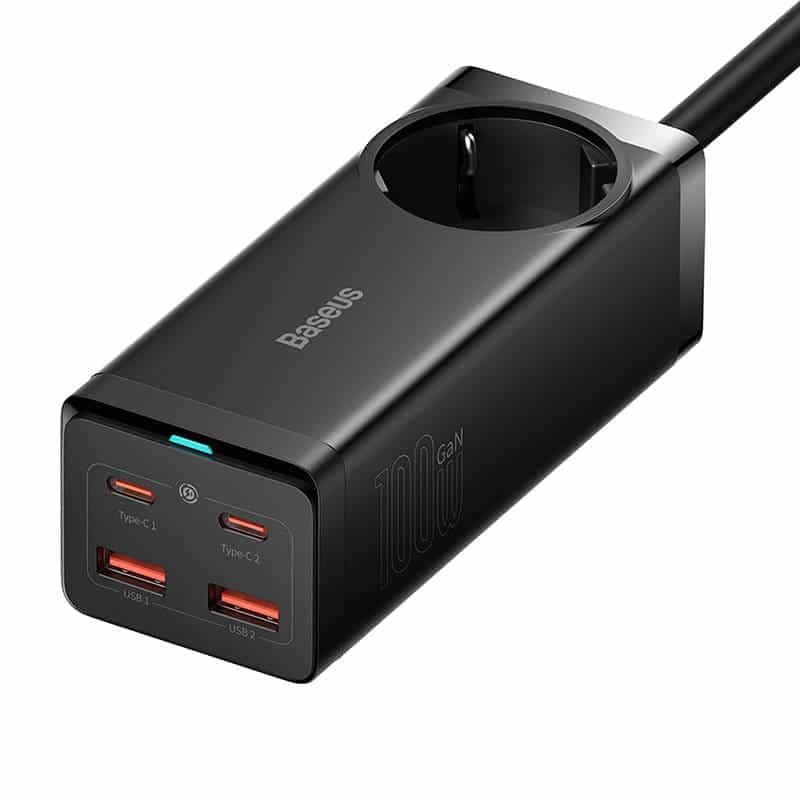 Baseus - Φορτιστής Τοίχου/Πολύπριζο (PSZM000401) - GaN3 Pro, 2xUSB, 2xUSB-C, AC, 100W - Μαύρο 5