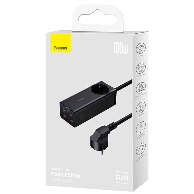 Baseus - Φορτιστής Τοίχου/Πολύπριζο (PSZM000401) - GaN3 Pro, 2xUSB, 2xUSB-C, AC, 100W - Μαύρο 10