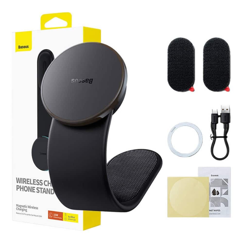 Baseus - Βάση Αυτοκινήτου με Ασύρματη Φόρτιση C02 Pro (C40156000111-00) - Μαγνητική Λαβή για Ταμπλό, 15W - Μαύρο 2