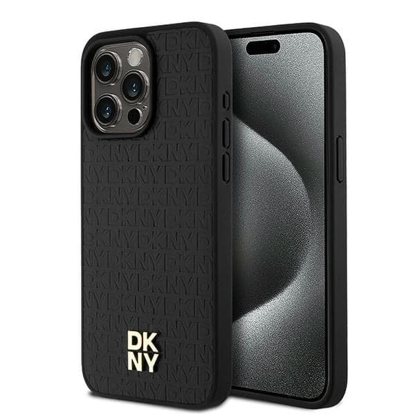 DKNY Leather Monogram Pattern Metal Logo MagSafe - θήκη για Apple iPhone 15 Pro Max - Μαύρο