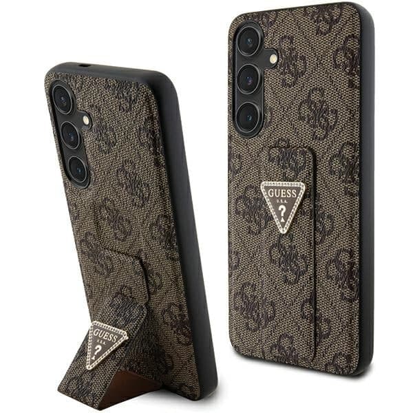 Guess GUHCS24SPGS4TDW S24 S921  καφέ/brown hardcase Grip Stand 4G Triangle Strass