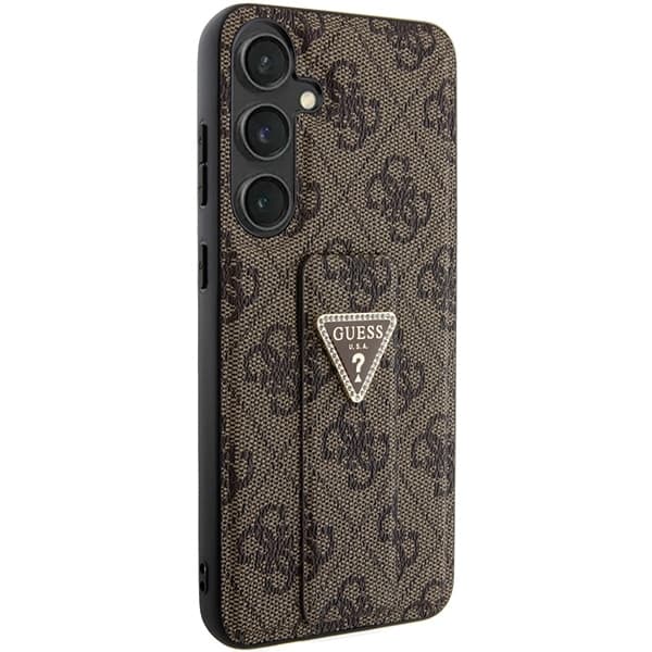 Guess GUHCS24SPGS4TDW S24 S921  καφέ/brown hardcase Grip Stand 4G Triangle Strass 4