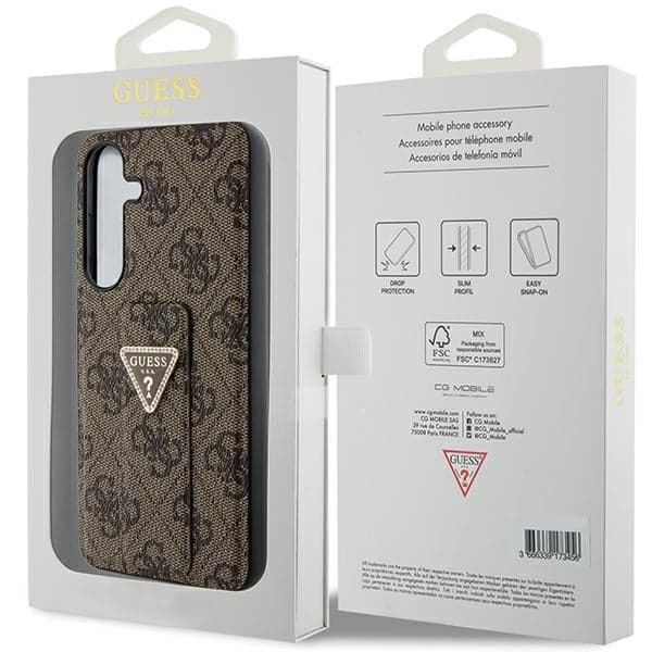 Guess GUHCS24SPGS4TDW S24 S921  καφέ/brown hardcase Grip Stand 4G Triangle Strass 8