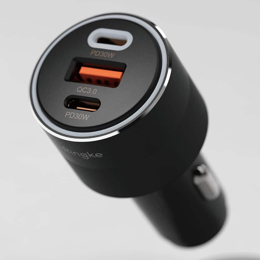 Ringke - Φορτιστής Αυτοκινήτου - USB, 2x Type-C, PD30W, QC3.0, με Περιβαλλοντικό Φως - Μαύρο 4