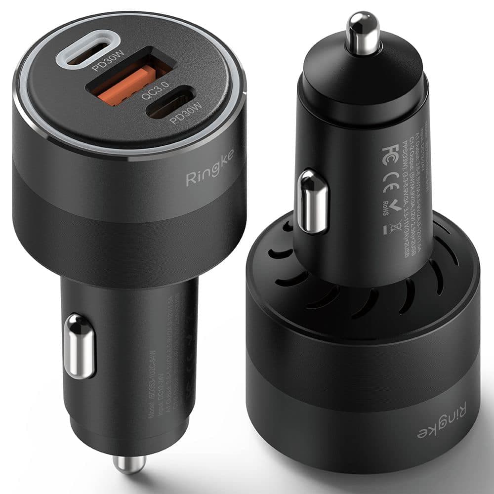 Ringke - Φορτιστής Αυτοκινήτου - USB, 2x Type-C, PD30W, QC3.0, με Περιβαλλοντικό Φως - Μαύρο 3
