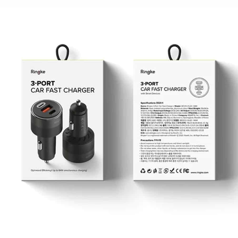 Ringke - Φορτιστής Αυτοκινήτου - USB, 2x Type-C, PD30W, QC3.0, με Περιβαλλοντικό Φως - Μαύρο 8