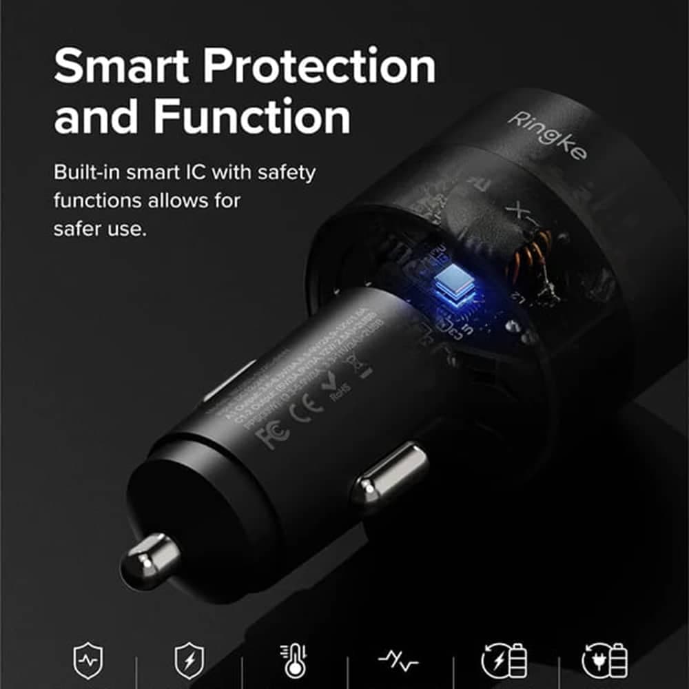 Ringke - Φορτιστής Αυτοκινήτου - USB, 2x Type-C, PD30W, QC3.0, με Περιβαλλοντικό Φως - Μαύρο 7