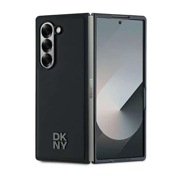 DKNY Plain Leather Metal Stack Logo - θήκη για Samsung Galaxy Z Fold6 - Μαύρο