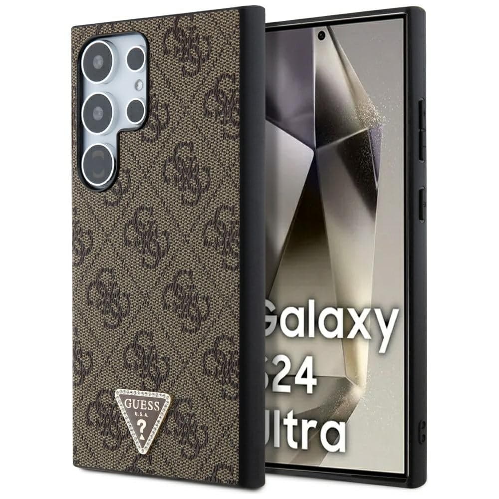 Guess Grip Stand Triangle Strass - θήκη για Samsung Galaxy S24 Ultra - Καφέ
