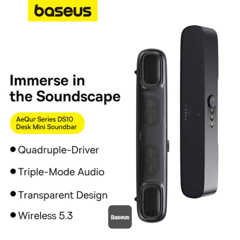 Baseus - Ασύρματο Ηχείο AeQur DS10 (A20054402111-01) - Μίνι Soundbar, Bluetooth 5.3, Type-C, Jack, 10W + 10W - Μαύρο 3