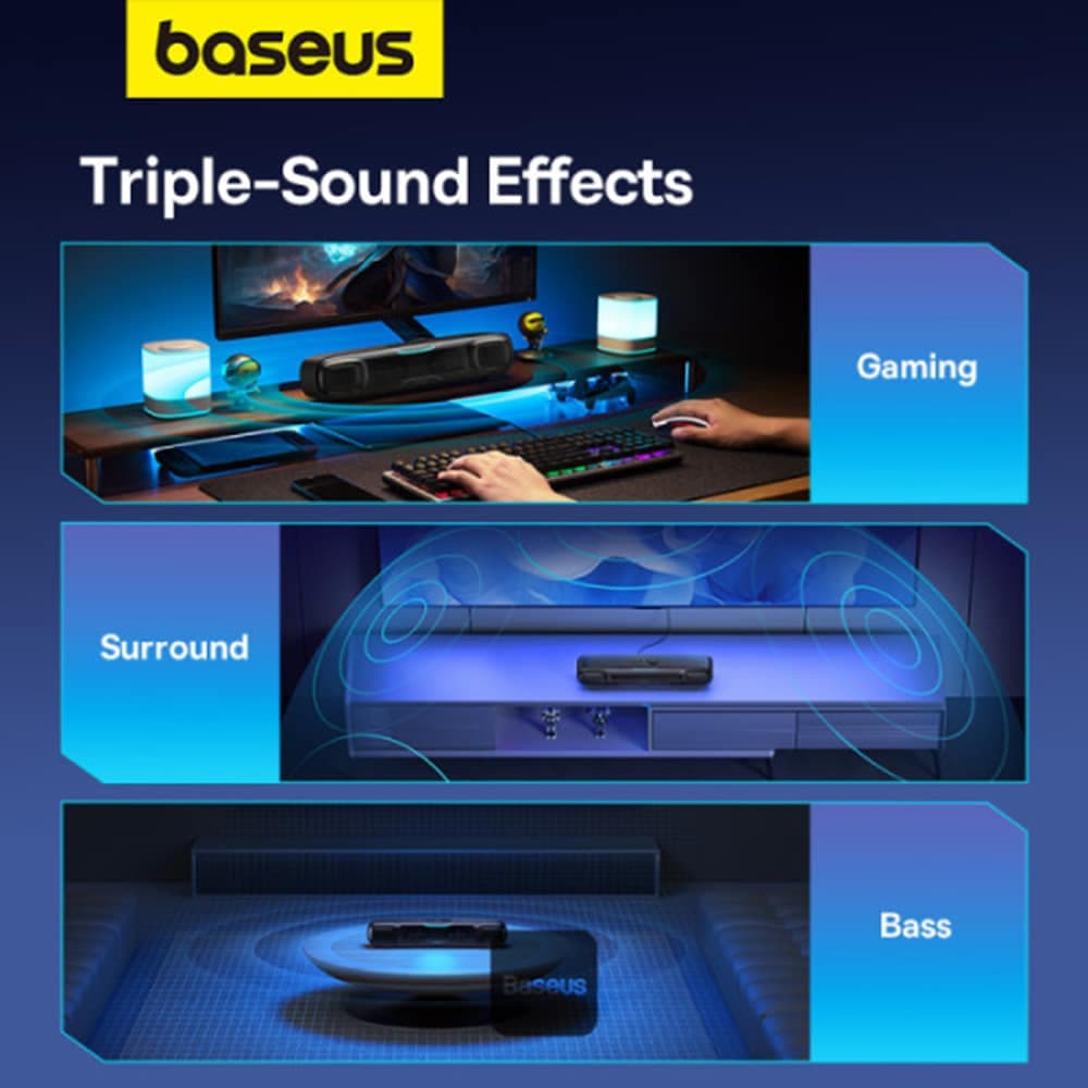 Baseus - Ασύρματο Ηχείο AeQur DS10 (A20054402111-01) - Μίνι Soundbar, Bluetooth 5.3, Type-C, Jack, 10W + 10W - Μαύρο 8