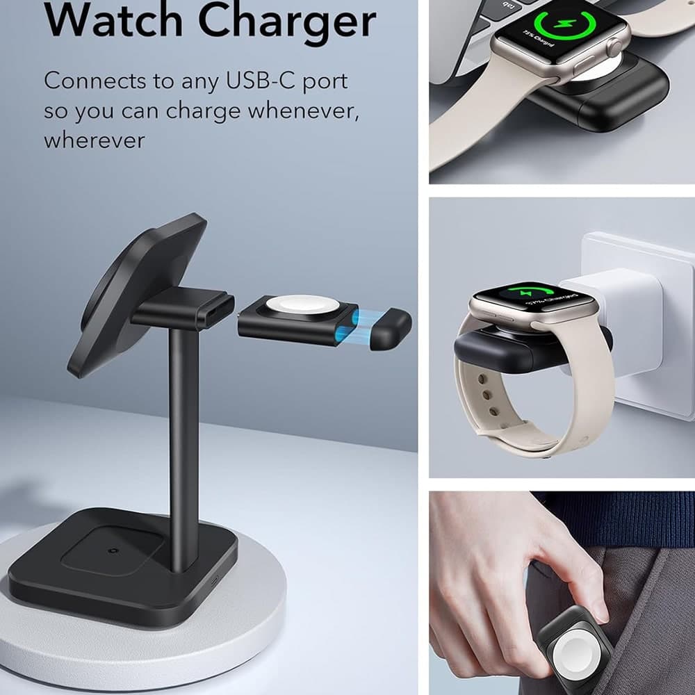ESR - Σταθμός Φόρτισης 3in1 HaloLock - για iPhone MagSafe, AirPods Pro και Apple Watch, με Αφαιρούμενο Φορτιστή Ρολογιού - Μαύρο 5