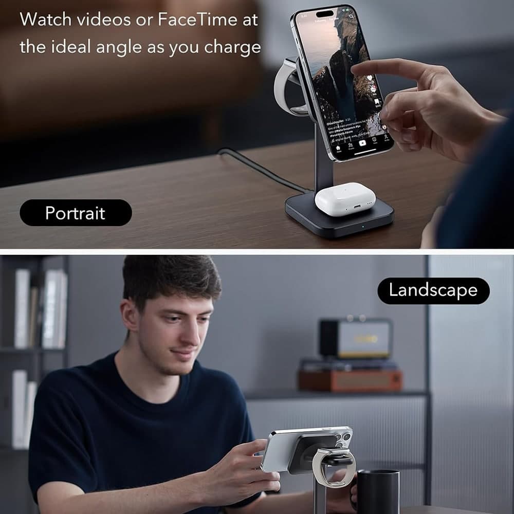 ESR - Σταθμός Φόρτισης 3in1 HaloLock - για iPhone MagSafe, AirPods Pro και Apple Watch, με Αφαιρούμενο Φορτιστή Ρολογιού - Μαύρο 6