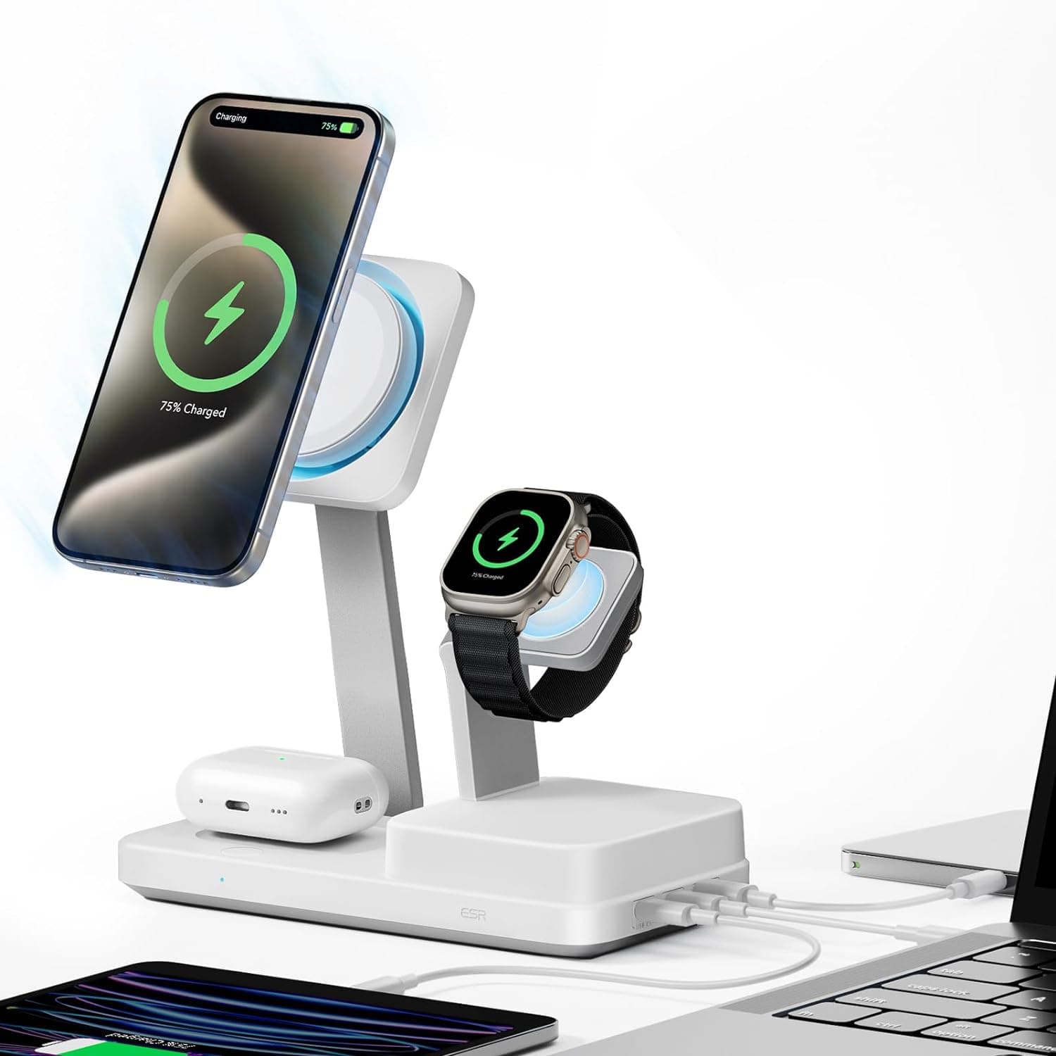 ESR - Premium 6in1 Ασύρματη Σταθμός Φόρτισης HaloLock CryoBoost (6E007) - iPhone MagSafe, AirPods, Apple Watch, 100W - Λευκός 4