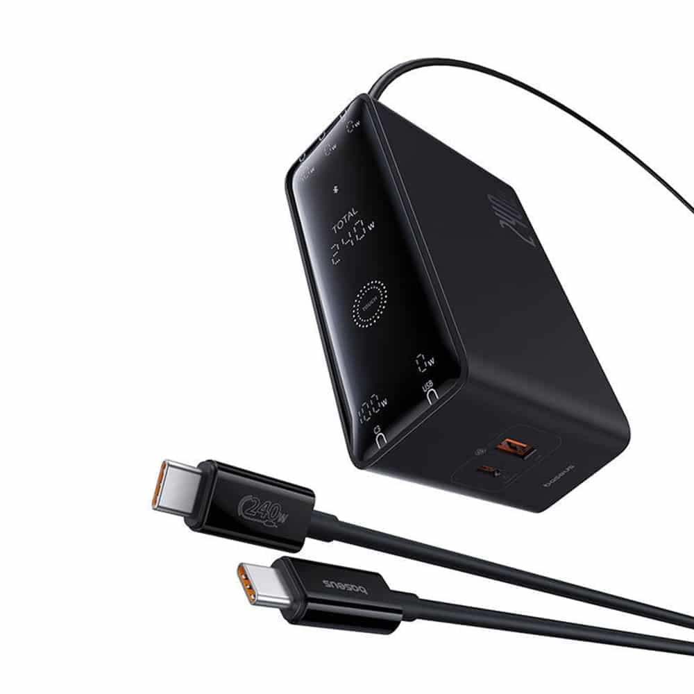 Baseus - Σταθμός Φόρτισης (P10163901113-00) - GaN, 3x USB-C, USB, DC, 240W, 1m - Μαύρο 4
