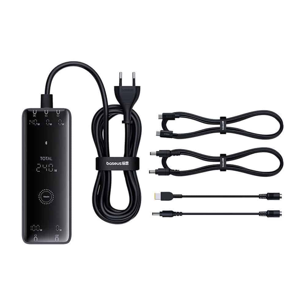 Baseus - Σταθμός Φόρτισης (P10163901113-00) - GaN, 3x USB-C, USB, DC, 240W, 1m - Μαύρο 7