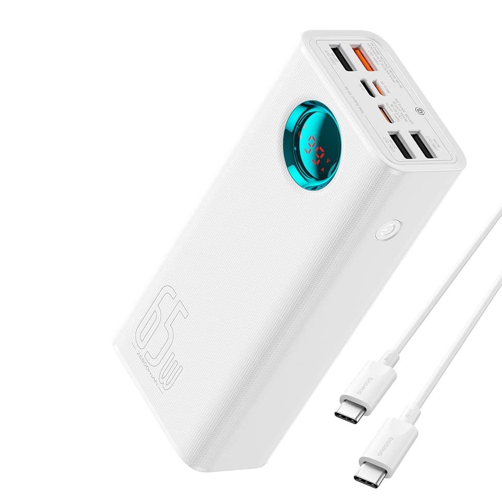 Baseus - Power Bank (P10022402223-00) - 4x USB, Type-C, Lighting, Micro-USB, Γρήγορη φόρτιση, 65W, 26800mAh, Καλώδιο USB-C - Λευκό 2