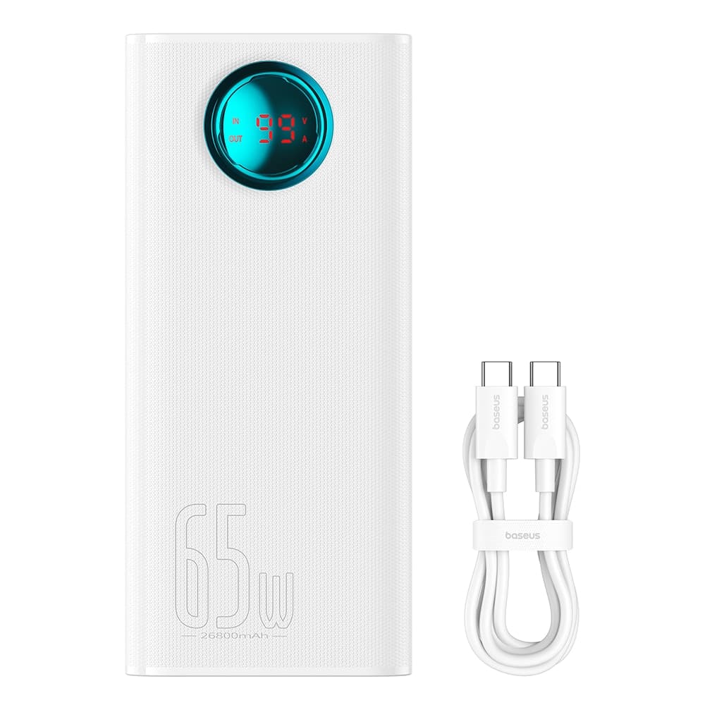 Baseus - Power Bank (P10022402223-00) - 4x USB, Type-C, Lighting, Micro-USB, Γρήγορη φόρτιση, 65W, 26800mAh, Καλώδιο USB-C - Λευκό 4