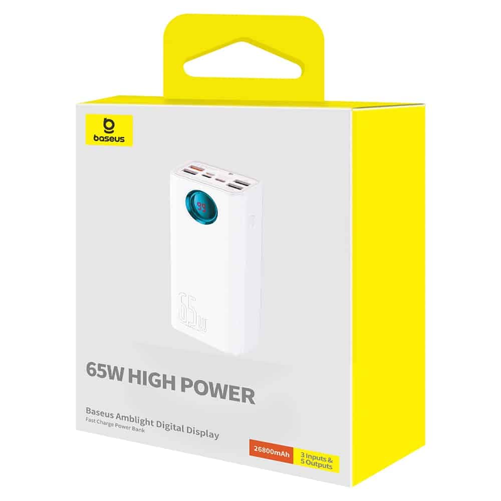 Baseus - Power Bank (P10022402223-00) - 4x USB, Type-C, Lighting, Micro-USB, Γρήγορη φόρτιση, 65W, 26800mAh, Καλώδιο USB-C - Λευκό 7