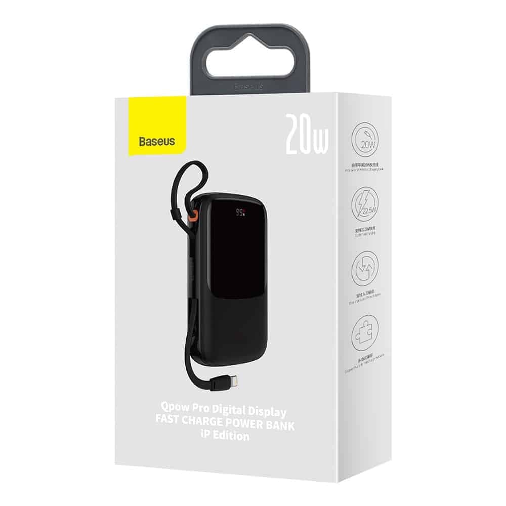 Baseus - Power Bank Qpow Pro (PPQD030005) - 2x Lightning, Type-C, USB, 20000mAh, 20W, με καλώδιο USB-C - Μωβ 7