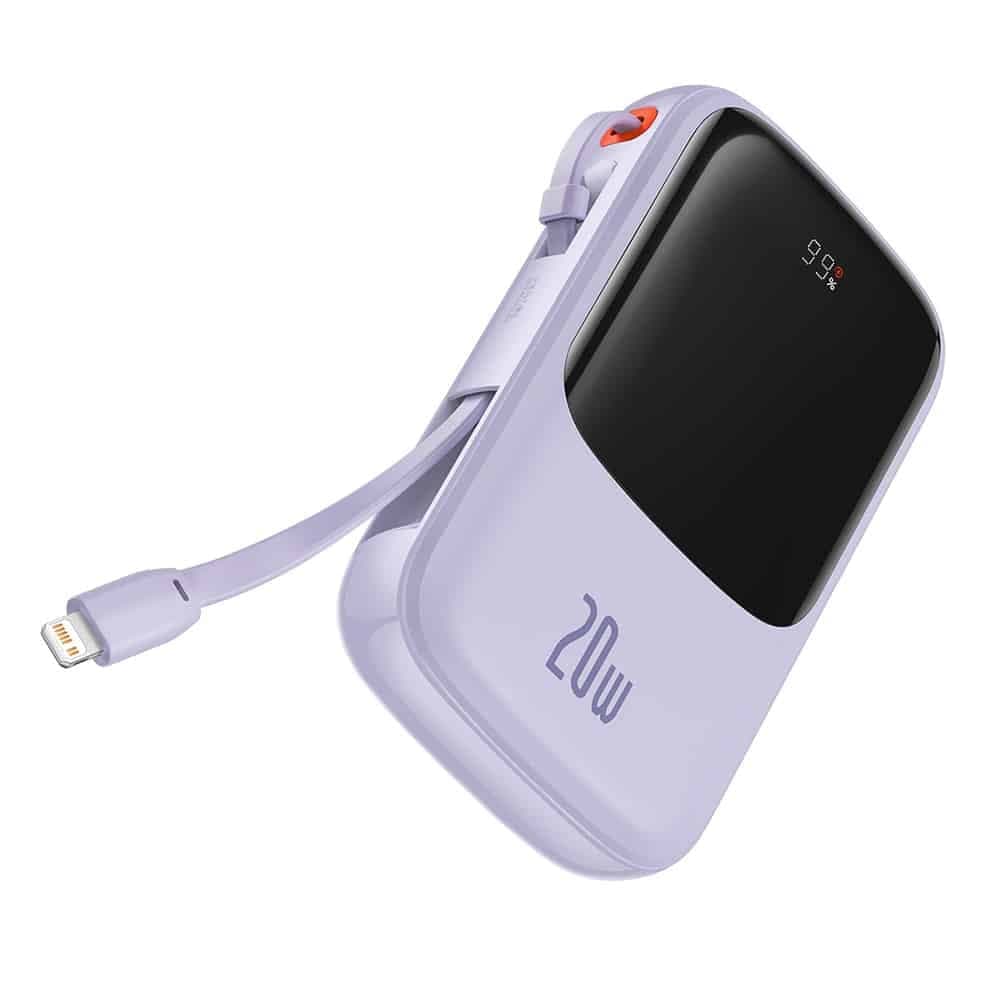 Baseus - Power Bank Qpow Pro (PPQD030005) - 2x Lightning, Type-C, USB, 20000mAh, 20W, με καλώδιο USB-C - Μωβ