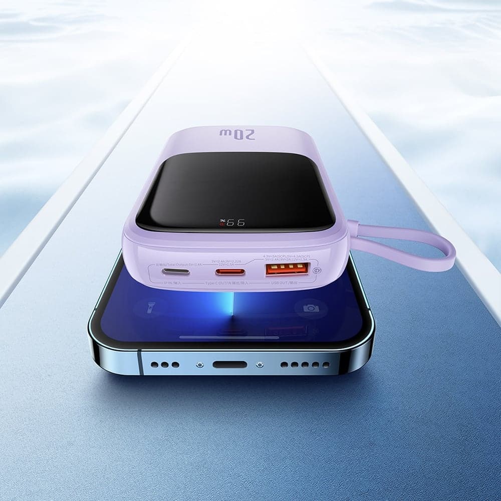 Baseus - Power Bank Qpow Pro (PPQD030005) - 2x Lightning, Type-C, USB, 20000mAh, 20W, με καλώδιο USB-C - Μωβ 6