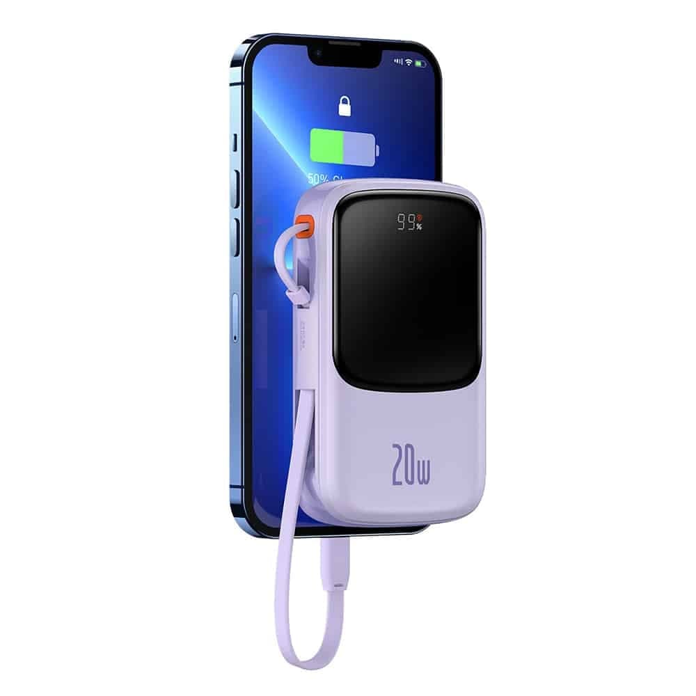 Baseus - Power Bank Qpow Pro (PPQD030005) - 2x Lightning, Type-C, USB, 20000mAh, 20W, με καλώδιο USB-C - Μωβ 5