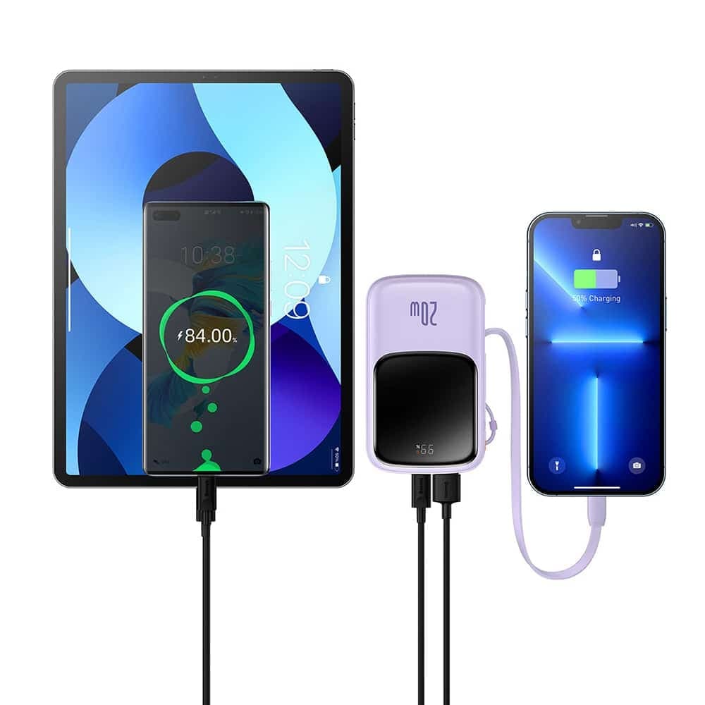 Baseus - Power Bank Qpow Pro (PPQD030005) - 2x Lightning, Type-C, USB, 20000mAh, 20W, με καλώδιο USB-C - Μωβ 4